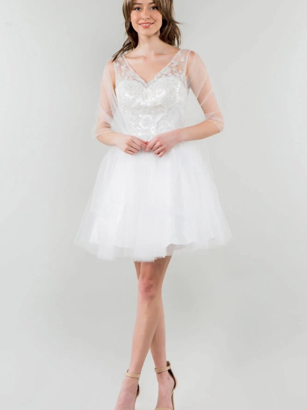 NEW WHITE Mesh & Glitter Cocktail Dress Formal Elegant Stunning GS1968